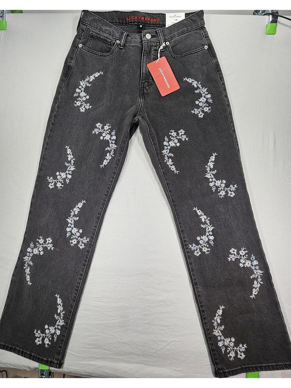 Lucky Brand Zoe High Rise Straight Jeans with Floral Embroidery. Size 6/28
